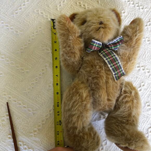 VTG 80s Yangjee Korea Jointed Teddy Bear 14in Mohair Look Cottagecore Nursery - Picture 8 of 9